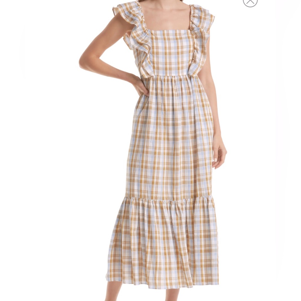 Madewell Plaid Ruffle Sleeve Tiered Midi Sundress